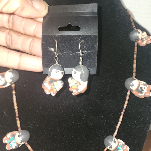 Vintage Santo Domingo story teller Clay Pottery Necklace - Picture 5 of 6